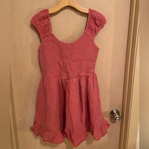 American Eagle Coral Smocked Mini Dress (with pockets!)